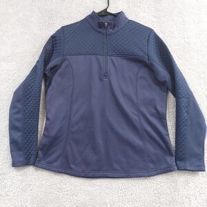 PGA Tour Women's Navy Blue Quarter Zip Long Sleeve Pullover Size Large Quilted